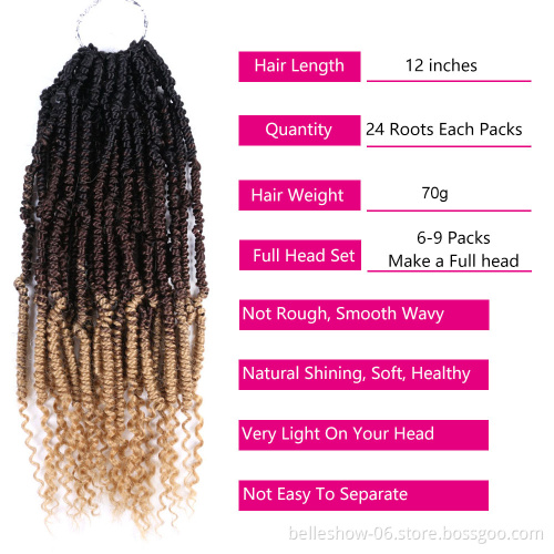 Hot sell 12inch Bomb Twist Crochet Braids Hair Extensions Spring Twist Curly Synthetic Braiding Hair 24strands Bomb Twist hair